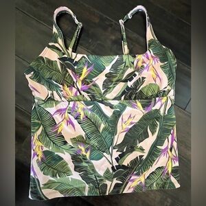 Land's End swimsuit top Tankini pink green leaf womens sz 16 cruise